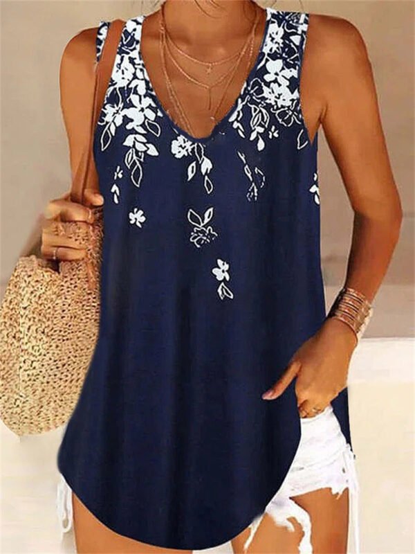 Women's Sleeveless V Neck Floral Printed Top