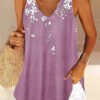 Women's Sleeveless V Neck Floral Printed Top