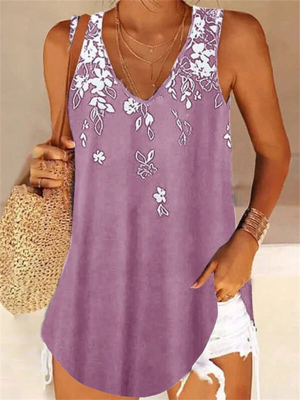 Women's Sleeveless V Neck Floral Printed Top