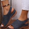 Ethnic Pattern Punched Hollow Velcro Vintage Sandals
