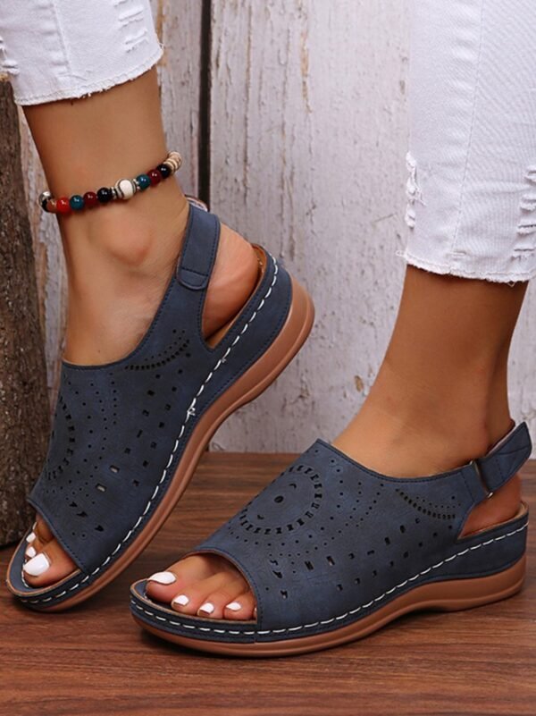 Ethnic Pattern Punched Hollow Velcro Vintage Sandals