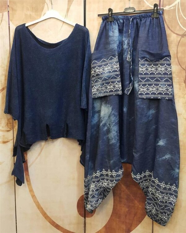 Round Neck Printing Irregular Loose Suit