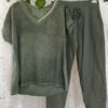 Casual Style Solid Color V Neck Two Piece Suit