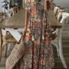 Casual Loose V-neck Printed  Long Dress