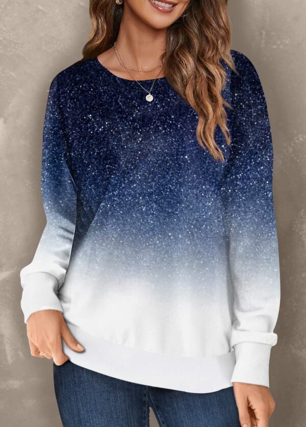 Ombre Navy Round Neck Long Sleeve Sweatshirt