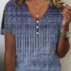 Women's Graphic Printed Hollow Short Sleeve V-neck Top