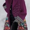 Round neck loose print hooded wool coat