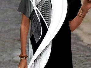 Women Asymmetrical Short Sleeve Scoop Neck Striped Top
