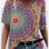 Retro Mandala Floral Tie Dye Printed V-neck T-Shirt