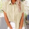 Women's Solid Color Pocket Short Sleeve Cotton Shirt
