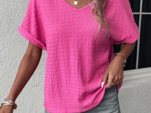 Solid Batwing Sleeve V Neck Blouse