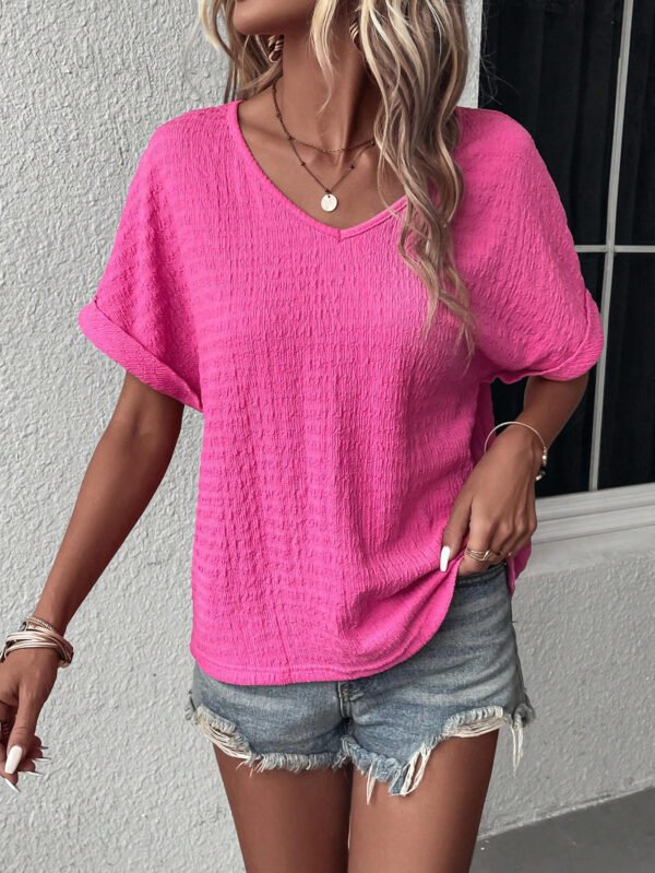 55e169b8f133b0b2a1208ff55331bc04.jpg Solid Batwing Sleeve V Neck Blouse