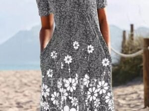 Women's Dresses Round Neck Vintage Floral Pocket Short Sleeve Dress