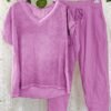 Casual Style Solid Color V Neck Two Piece Suit
