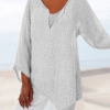 V Neck Asymmetric Solid Causal Tunic Tops