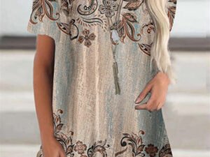 Women Short Sleeve Scoop Neck Casual Floral Printed Top