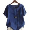 Plus Size Solid Button Decor Short Sleeve T-shirt, Women's Plus Casual Round Neck Tee