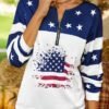 Casual Hippie Stars Zipper Flag Printed Round Neck Sweatshirts