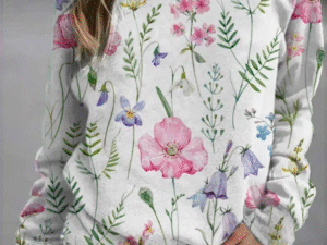 Floral Crew Neck Long Sleeves Sweatshirts
