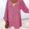 V Neck Asymmetric Solid Causal Tunic Tops