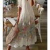 Casual Loose V-neck Printed  Long Dress