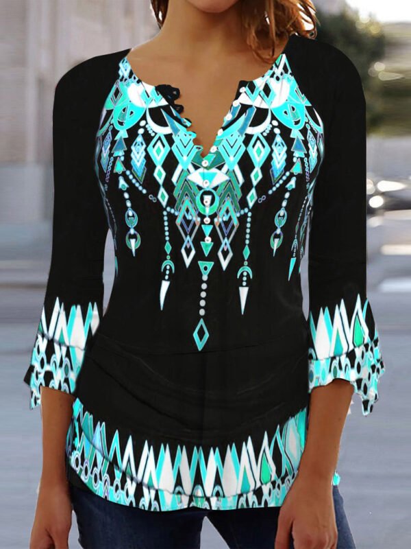 69c1dbc49ff68c4fa2fafec4ba0a237a.jpg Women's Graphic Printed 3/4 Sleeve V-neck Top