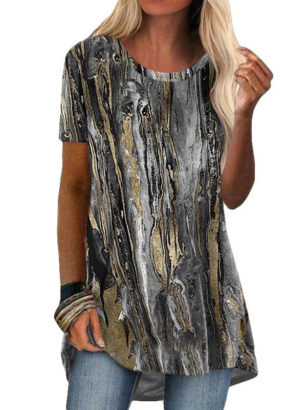 6ac23422655e0e1930c8a4edea7da7b9.jpg Women's Floral Printed Short Sleeve Scoop Neck Tops