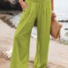 Casual Elastic Waist Cotton And Linen Wide Leg Trousers