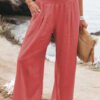 Casual Elastic Waist Cotton And Linen Wide Leg Trousers