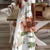 Casual Floral Print Panel V-Neck Short Sleeve Maxi Dress