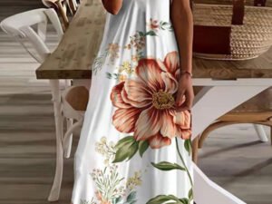 Casual Floral Print Panel V-Neck Short Sleeve Maxi Dress