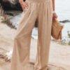 Casual Elastic Waist Cotton And Linen Wide Leg Trousers