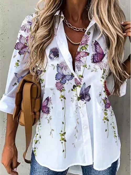 Women Long Sleeve Stand-up Collar Printed Graphic Top