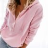 Women Long Sleeve Hooded Pockets Colorblock Top