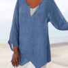 V Neck Asymmetric Solid Causal Tunic Tops