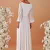 Women's V Neck Long Sleeves Floor Length Ruched Chiffon Formal Dress