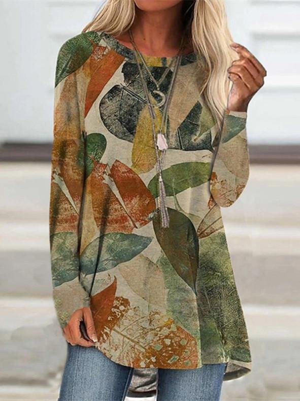 Women Long Sleeve Scoop Neck Graphic Geometric Top