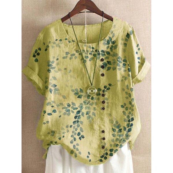 Retro Leaf Print Loose Casual Shirt