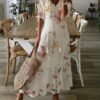 Casual Loose V-neck Printed  Long Dress
