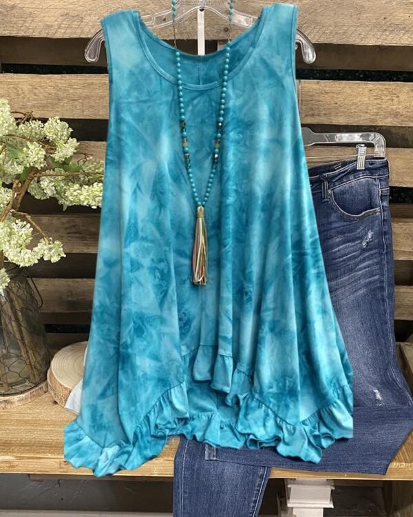 Women's Tie-Dye Casual Ruffled Tank