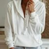 Women Long Sleeve Hooded Pockets Colorblock Top