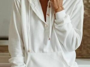 Women Long Sleeve Hooded Pockets Colorblock Top