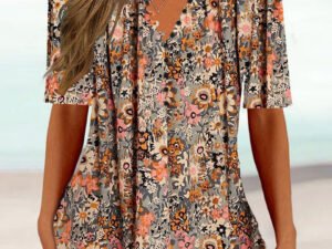 Women Half Sleeve V-neck Floral Printed Tops
