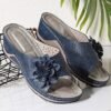 3D Floral Cutout Upper Vintage Bohemian Wedge Slippers