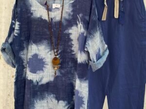 Cotton And Linen Printed Causal Two Piece Set