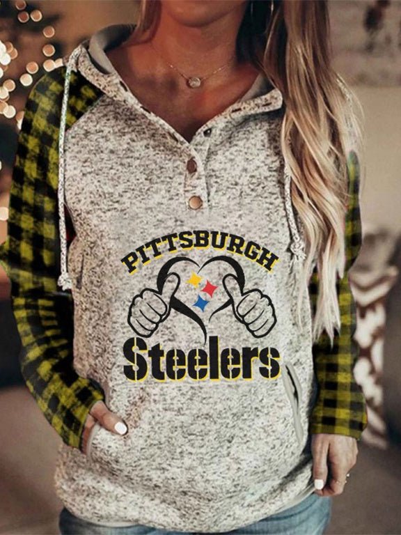 Women Long Sleeve Hooded Plaid Printed Sweatshirts Top