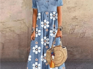 Pocket Front Blouse Floral Twofer Maxi Dress
