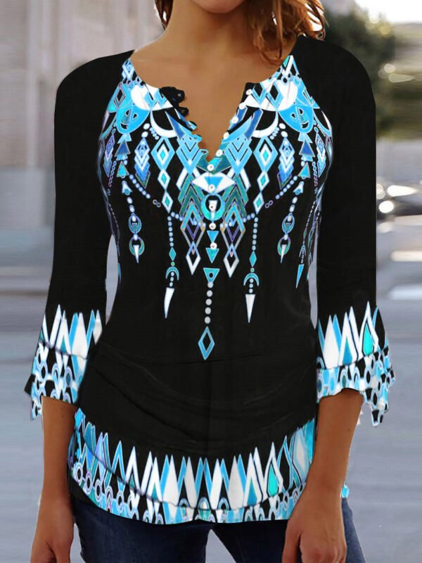 7c366a4e5699f38f249b2ce4d6676076.jpg Women's Graphic Printed 3/4 Sleeve V-neck Top