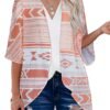 Women's Floral Print Puff Sleeve Kimono Cardigan Loose Cover Up Casual Blouse Tops