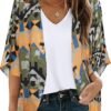 Women's Floral Print Puff Sleeve Kimono Cardigan Loose Cover Up Casual Blouse Tops